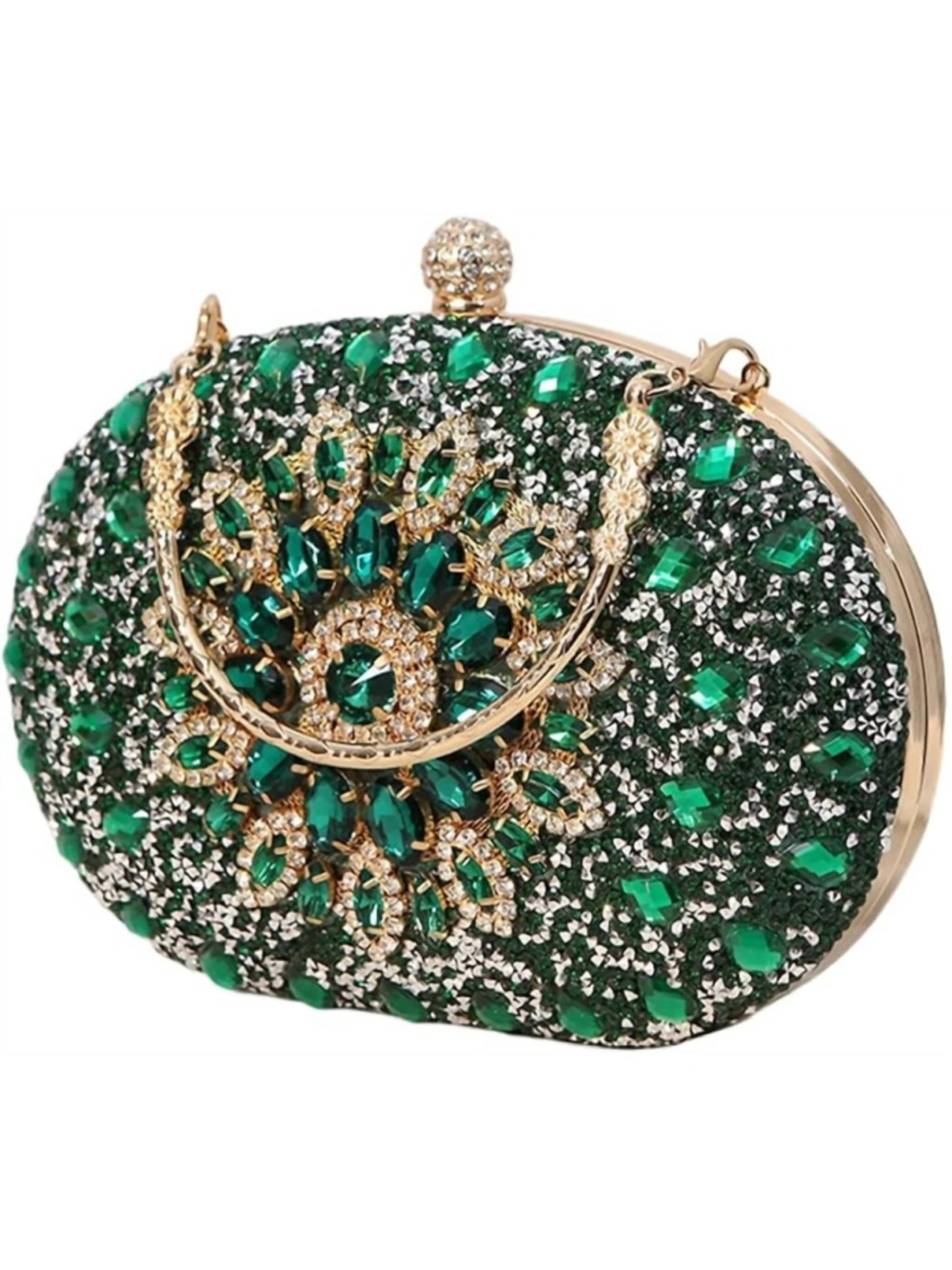 Women's Ramla Rhinestone Clutch Bag Green and Gold